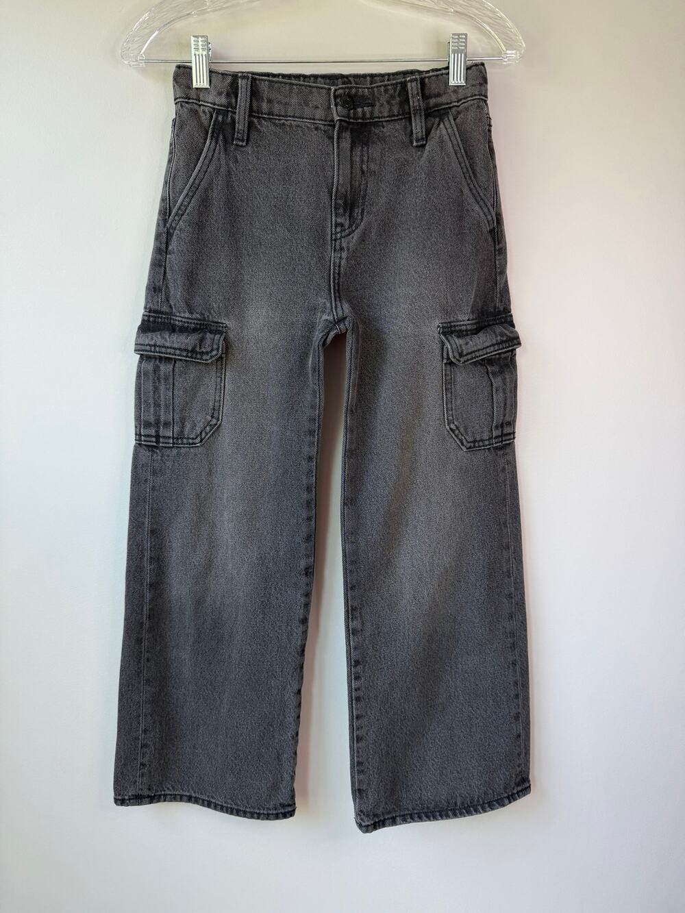 Old Navy Girls Size 10 High Rise Baggy Wide Leg Cargo Jeans Faded Black